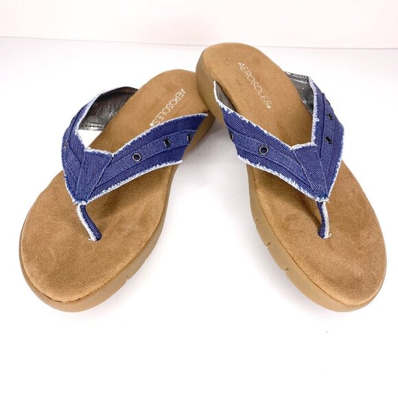 NEW Aerosoles Blue Denim Thong Flip Flops Sandals Size 8M Casual Comfort Shoe - Picture 1 of 9